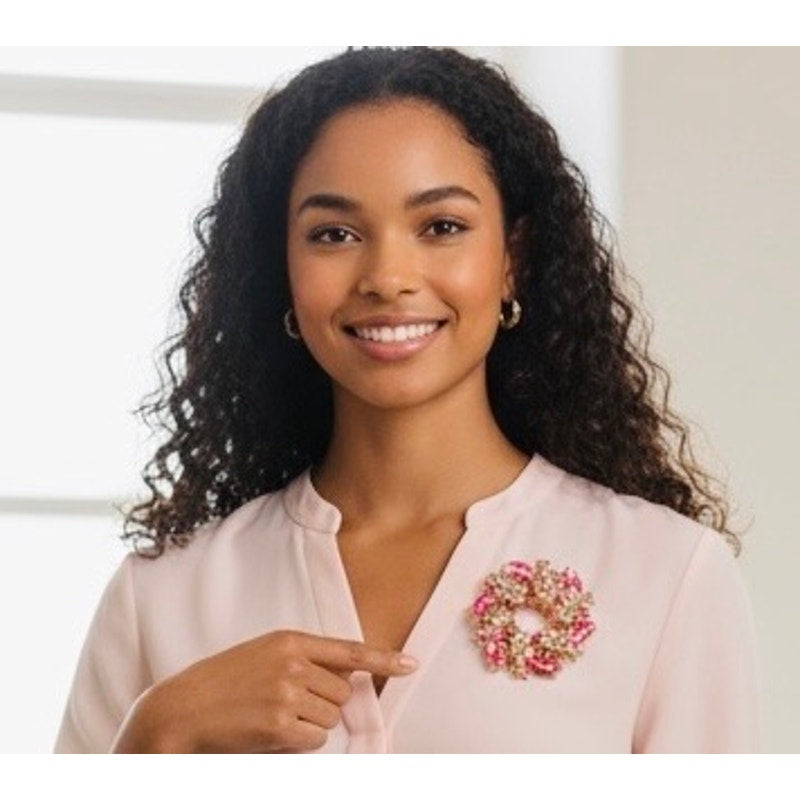 BROOCH: Vintage Style Elegant Pink Gold Tone, & White 3D Pin w/Sparkling Gemstones, NIP