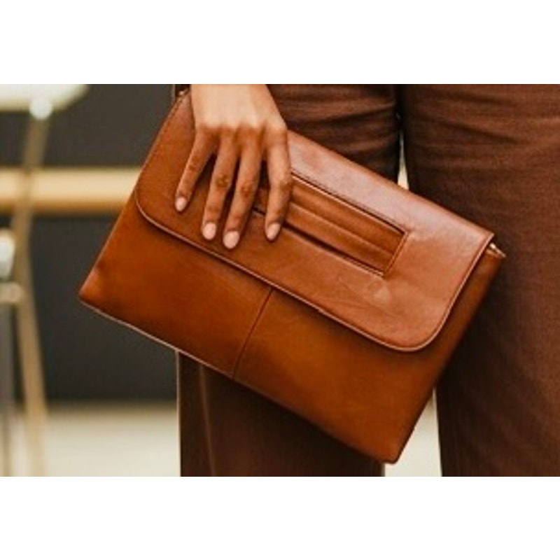 CLUTCH WRISTLET: Brown High-Quality Faux Leather Large Capacity Purse, NIP