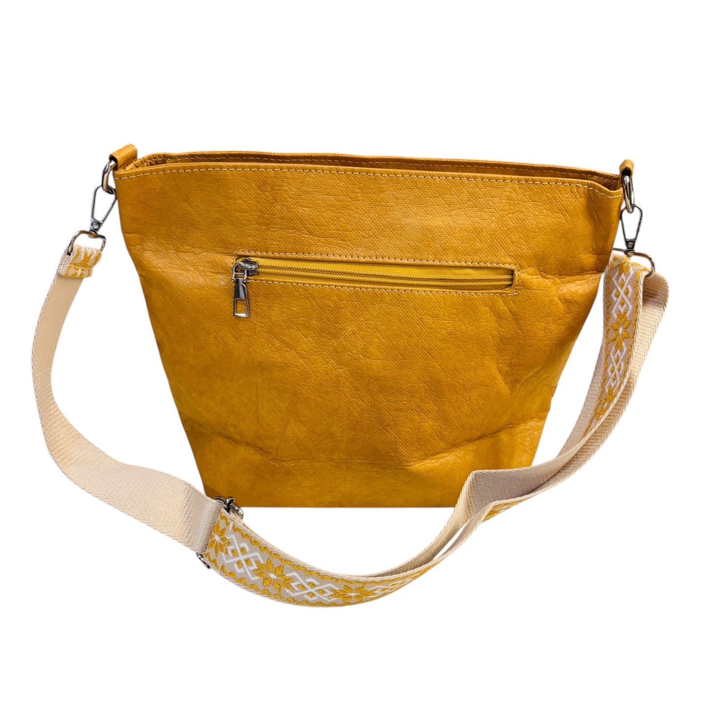PURSE: Mustard/Yellowish-Brown & White Crossbody w/Wide Strap, Dustbag, NWOT