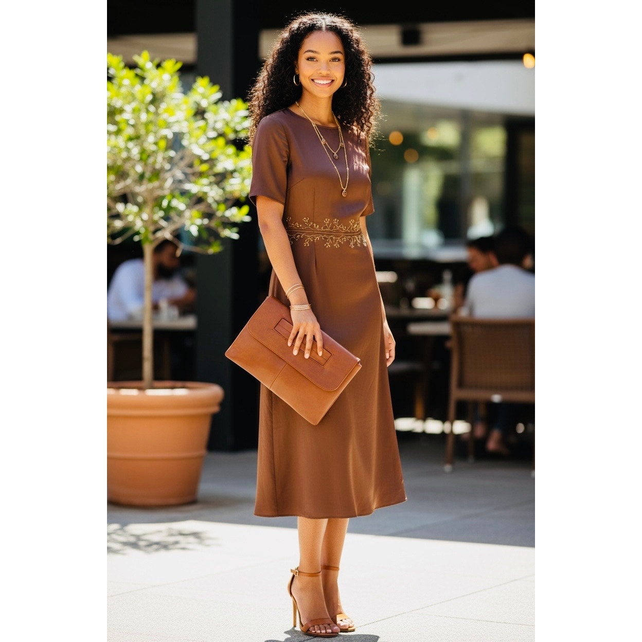 CLUTCH WRISTLET: Brown High-Quality Faux Leather Large Capacity Purse, NIP