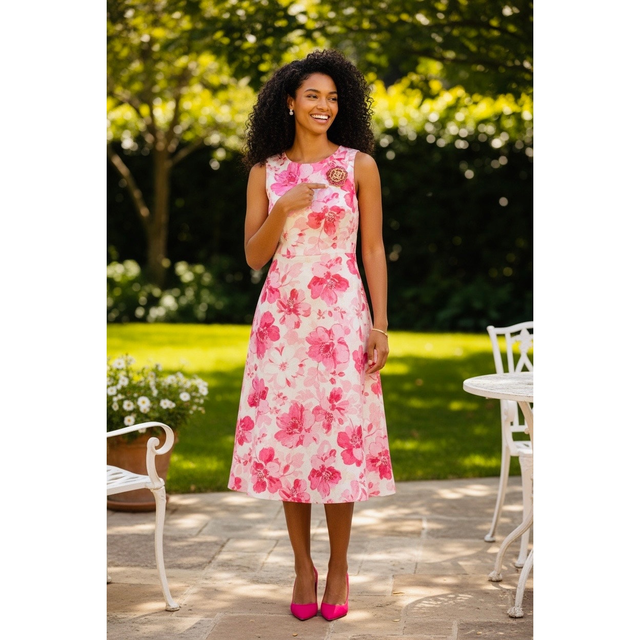 BROOCH: Vintage Style Elegant Pink & White Camellia 3D Pin w/Sparkling Gemstones