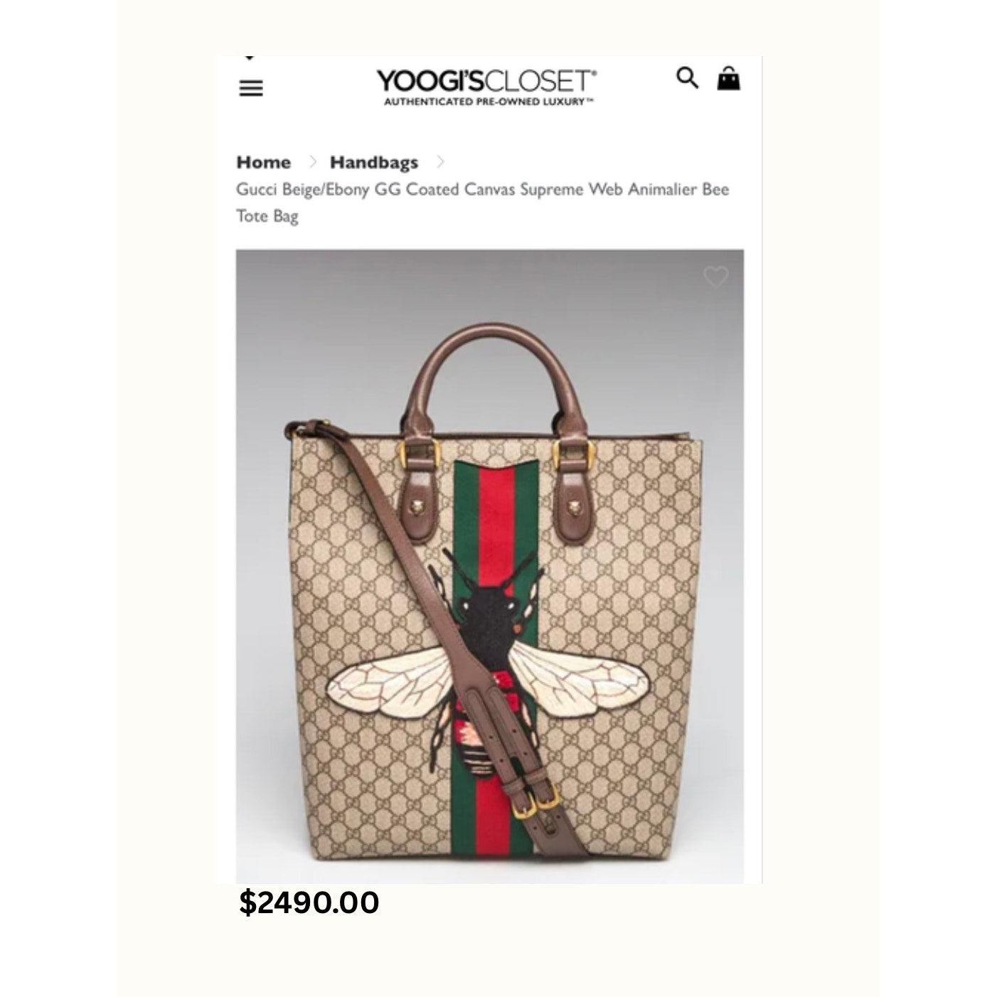 PURSE: Beige, Green, & Red Canvas Tote w/Bee Design, NWOT