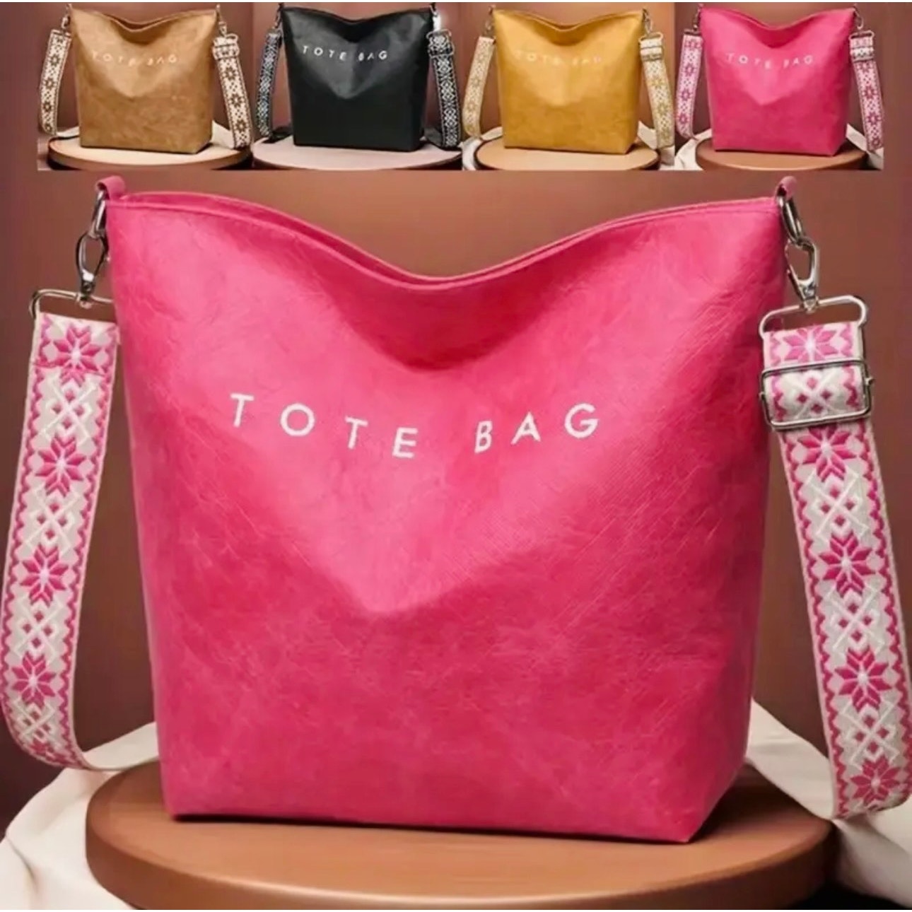 PURSE: Hot Pink & White Crossbody w/Wide Strap, Dustbag, NWOT