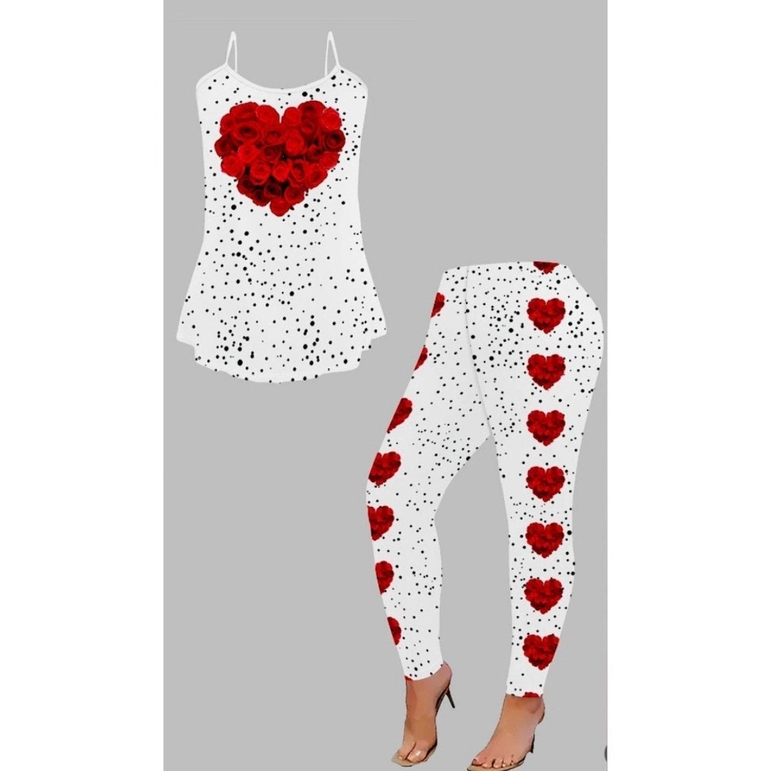 3 PIECE SET: White Jacket w/Rose Hearts, Matching Pants, and Tank Top, NWOT