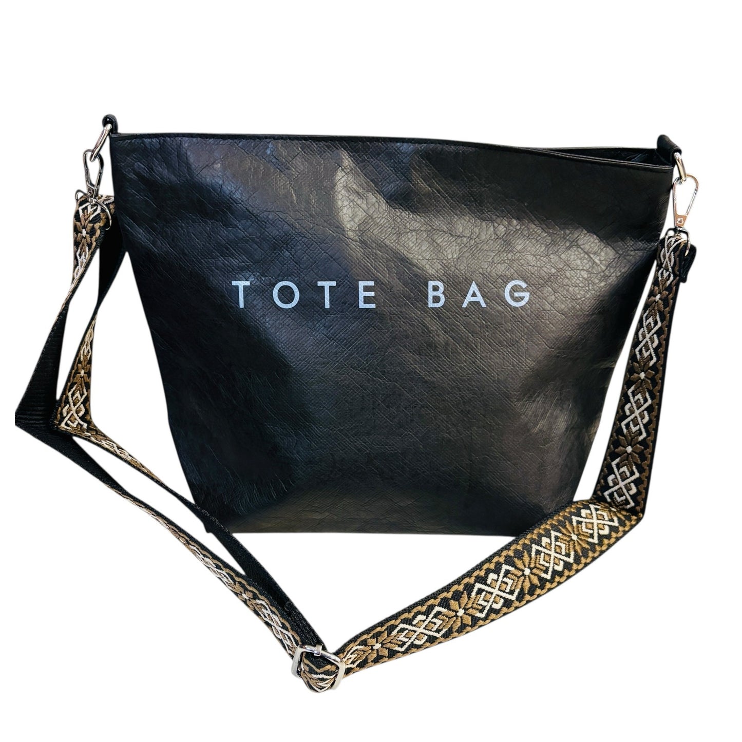 PURSE: Black & White Tyvek Crossbody w/Wide Woven Shoulder Strap, Dustbag, NWOT