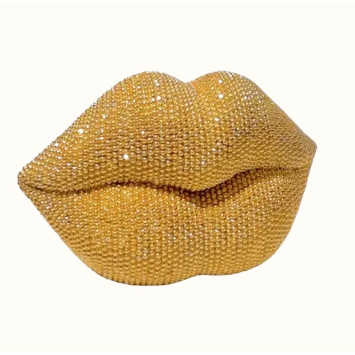 1 PC DECOR: Gold Glitter Beaded Resin Textured Lips Statue w/Sleek Finish, NIB