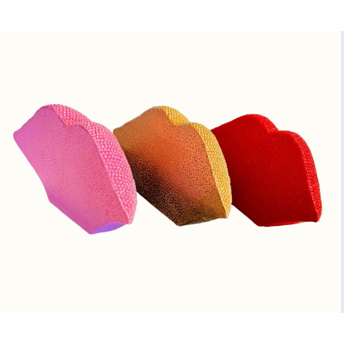 1 PC DECOR: Pink Glitter Beaded Resin Textured Lips Statue w/Sleek Finish, NIB