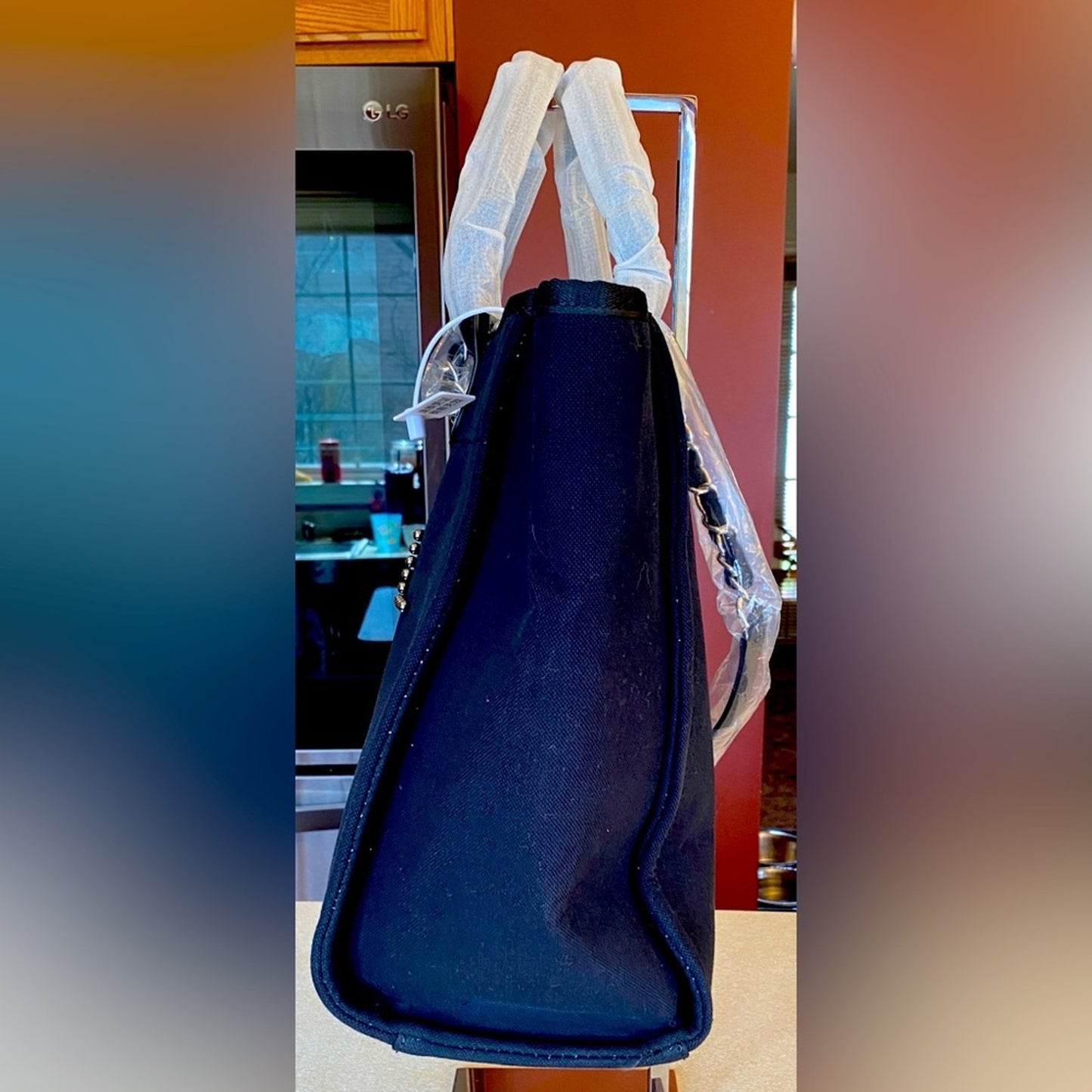 FASHION: Black Cloth Tote Shoulder Bag w/Studded Detailing & Dust Bag, NWTT