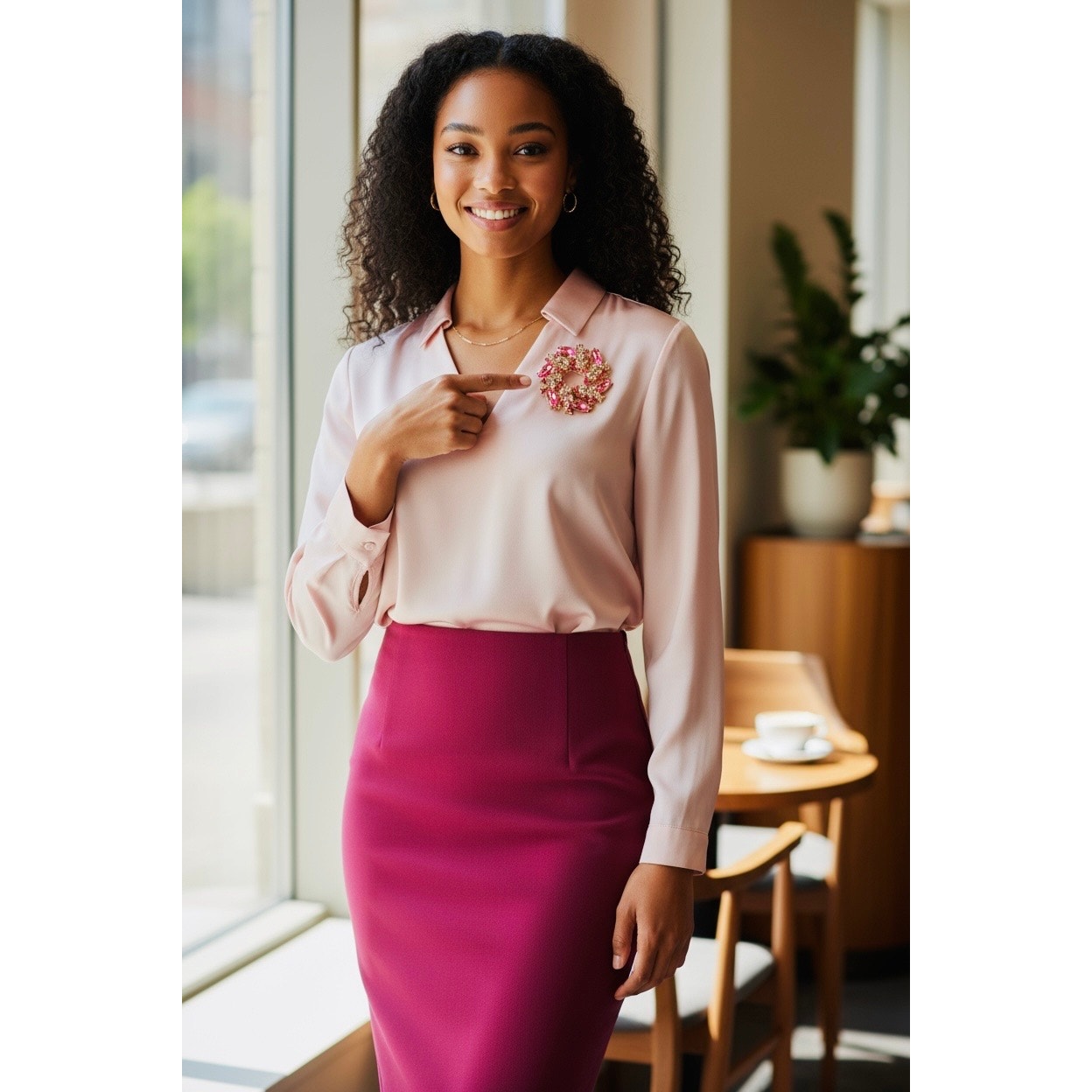 BROOCH: Vintage Style Elegant Pink Gold Tone, & White 3D Pin w/Sparkling Gemstones, NIP