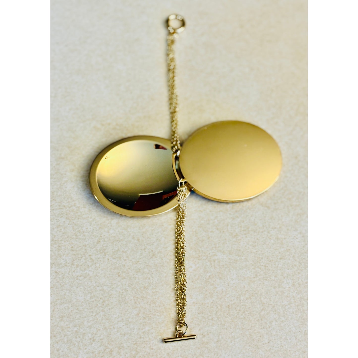 COMPACT MIRROR: j’adore DIOR Golden Tone w/Matching 3 Link Chain Wristlet, NWOT