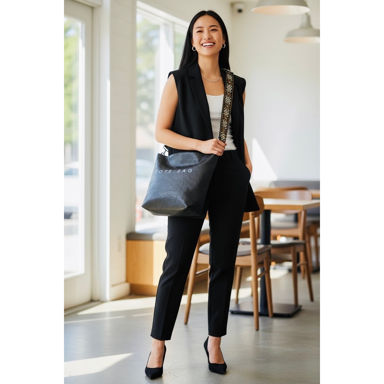 PURSE: Black & White Tyvek Crossbody w/Wide Woven Shoulder Strap, Dustbag, NWOT
