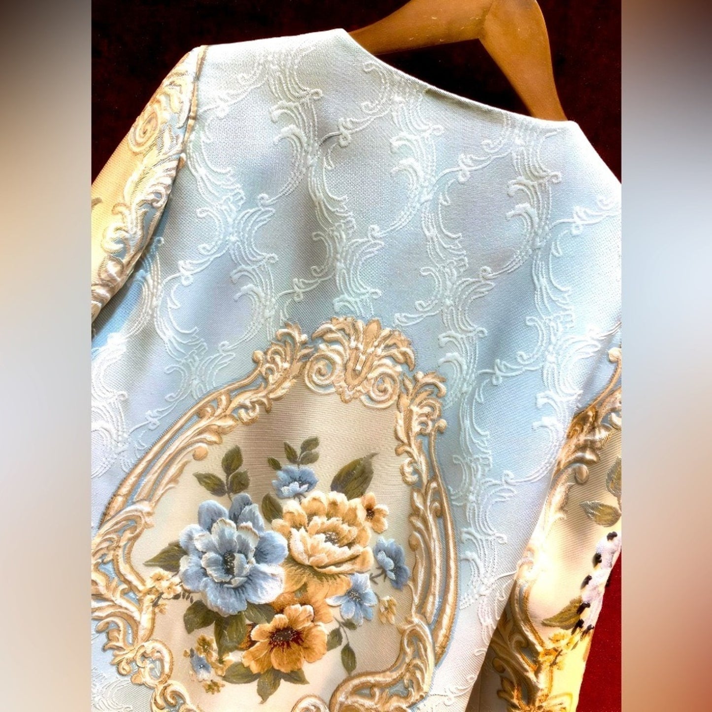 French Jacquard Coat w/3D Beaded Embellishment, Chanel Hanger & Garment Bag, EUC