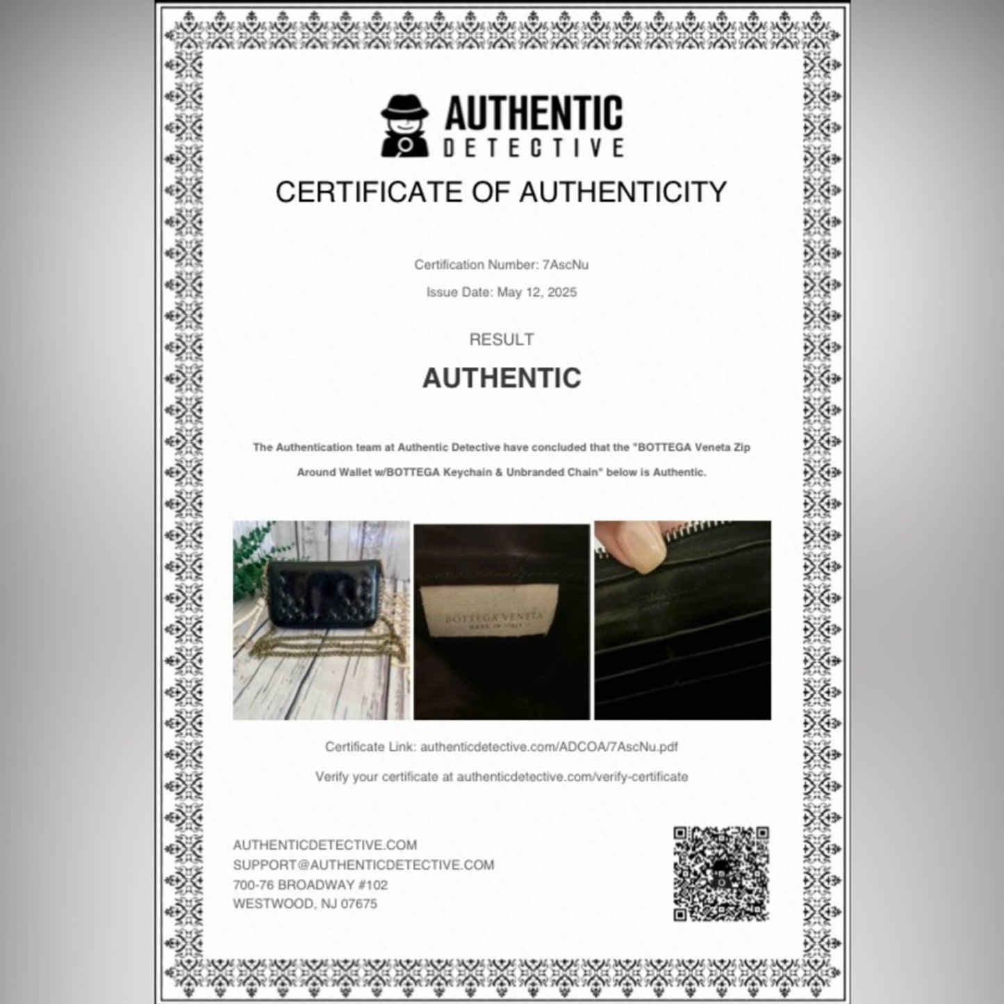 BOTTEGA Veneta Zip Around Wallet w/BOTTEGA Keychain & Unbranded Chain, COA.  EUC