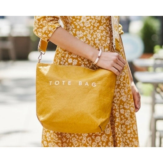 PURSE: Mustard/Yellowish-Brown & White Crossbody w/Wide Strap, Dustbag, NWOT