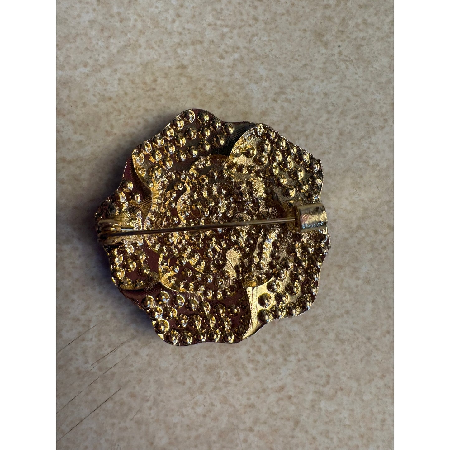 BROOCH: Vintage Style Elegant Pink & White Camellia 3D Pin w/Sparkling Gemstones