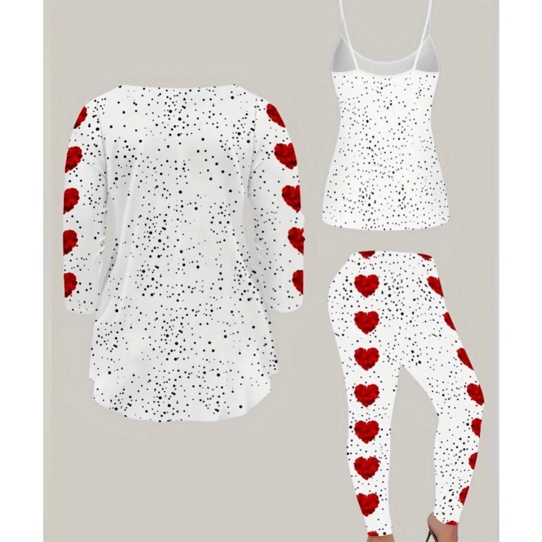 3 PIECE SET: White Jacket w/Rose Hearts, Matching Pants, and Tank Top, NWOT