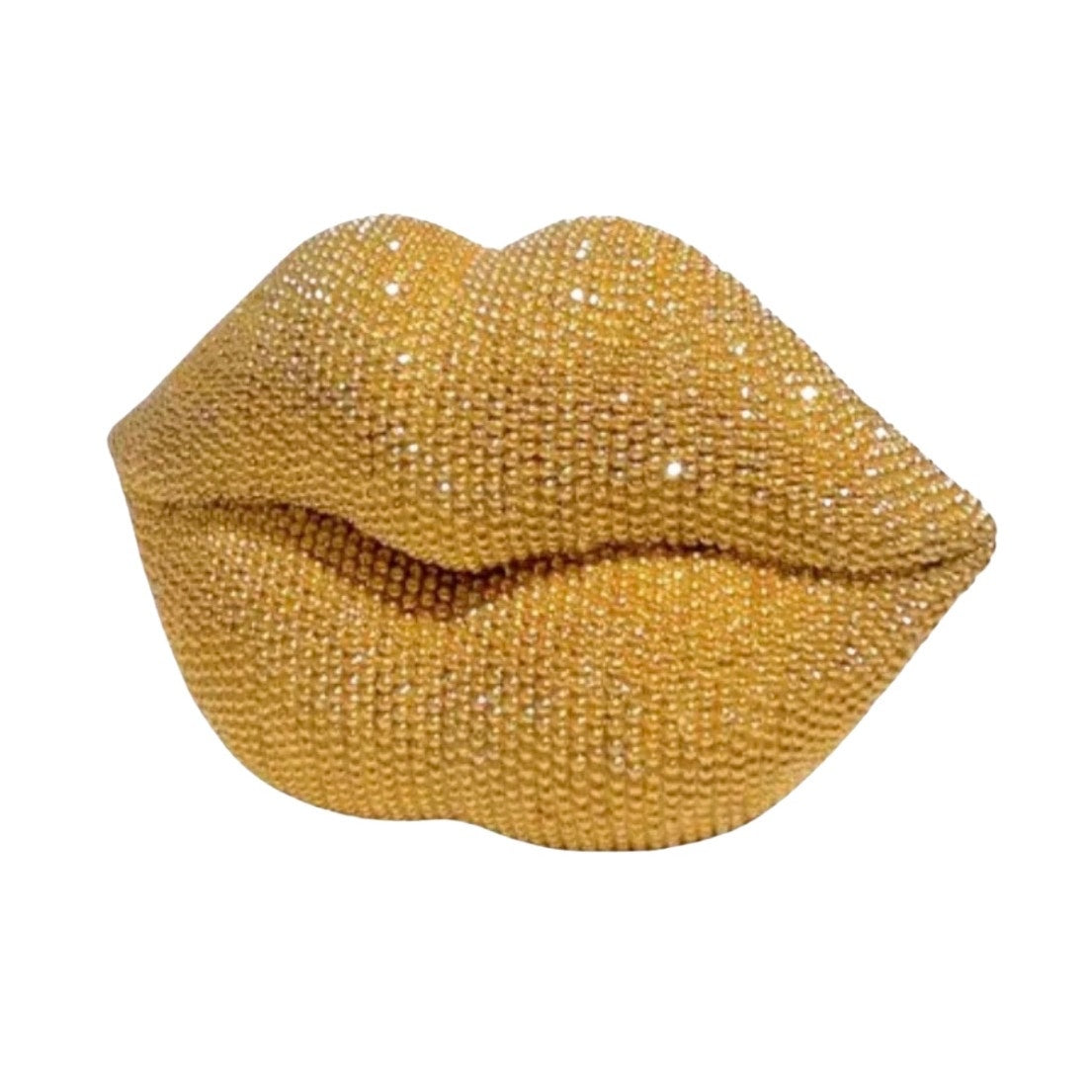 1 PC DECOR: Gold Glitter Beaded Resin Textured Lips Statue w/Sleek Finish, NIB