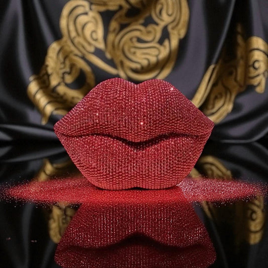 1 PC DECOR: Red Glitter Beaded Resin Textured Lips Statue w/Sleek Finish, NIB