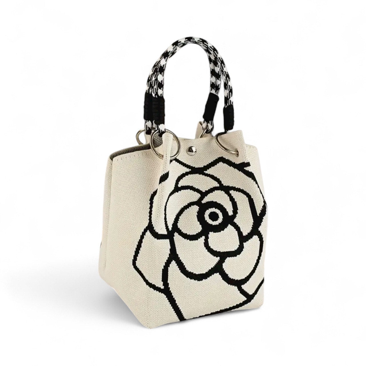 PURSE: White & Black Floral Polyester Shoulder Bag w/Magnetic Closure, NWOT