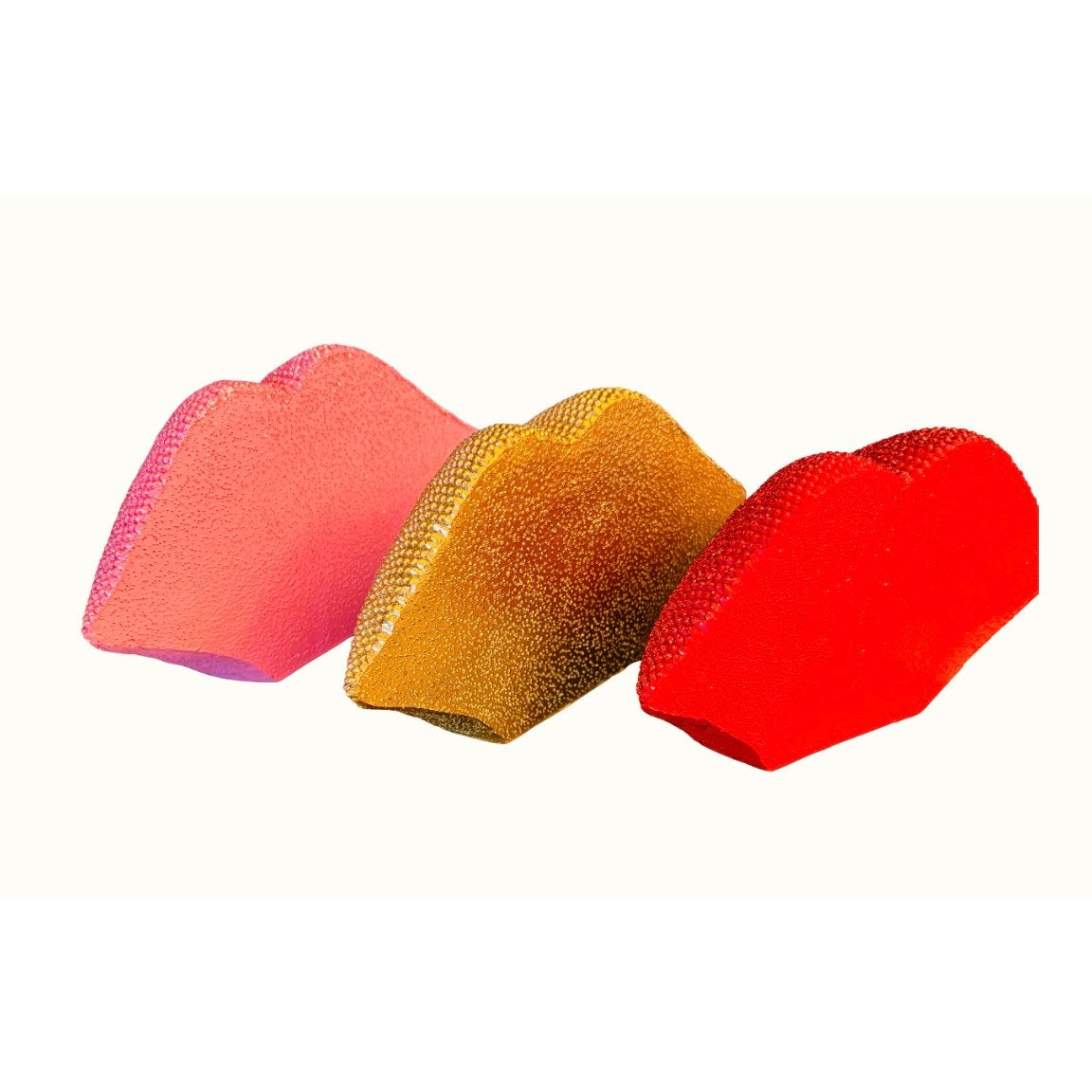 1 PC DECOR: Pink Glitter Beaded Resin Textured Lips Statue w/Sleek Finish, NIB