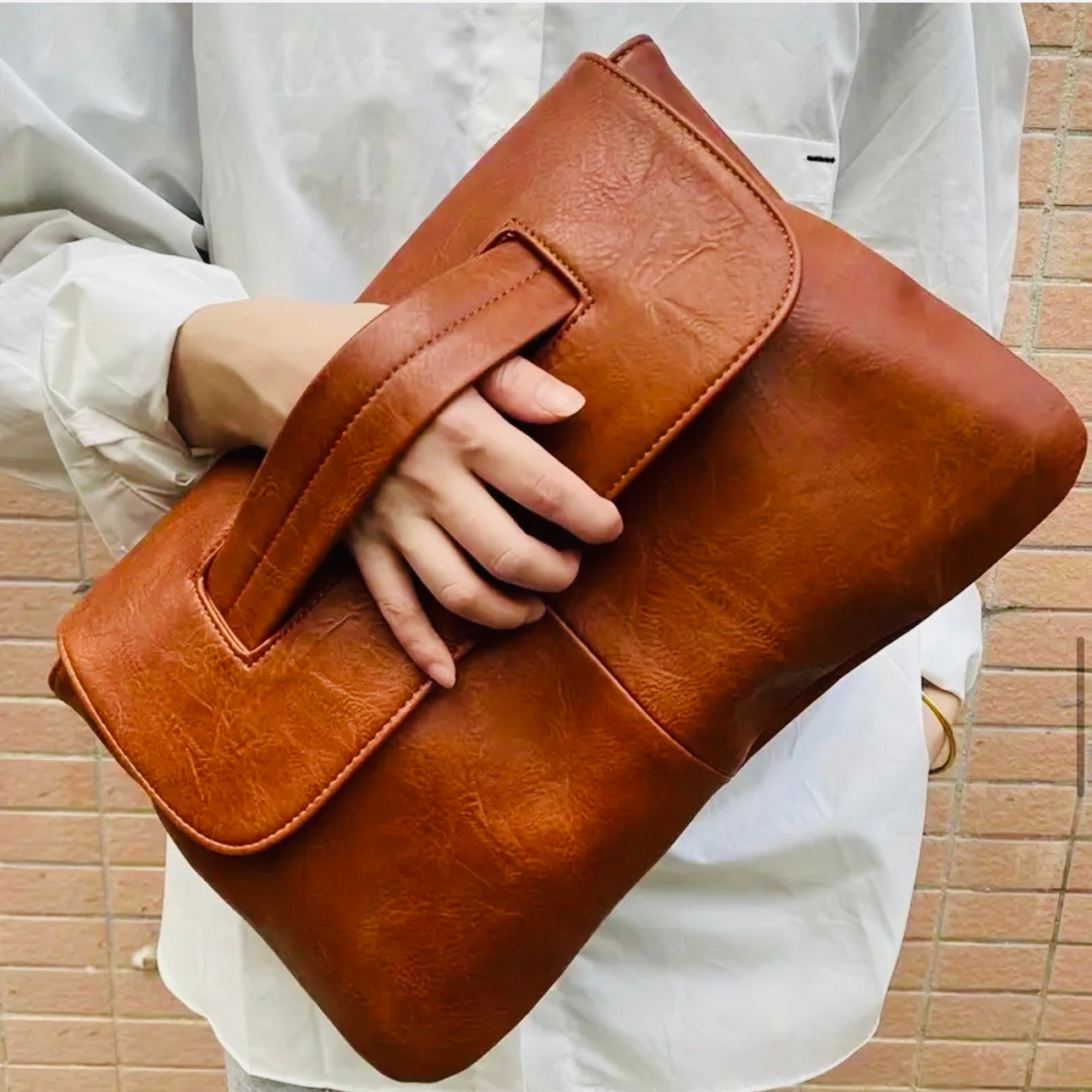 CLUTCH WRISTLET: Brown High-Quality Faux Leather Large Capacity Purse, NIP