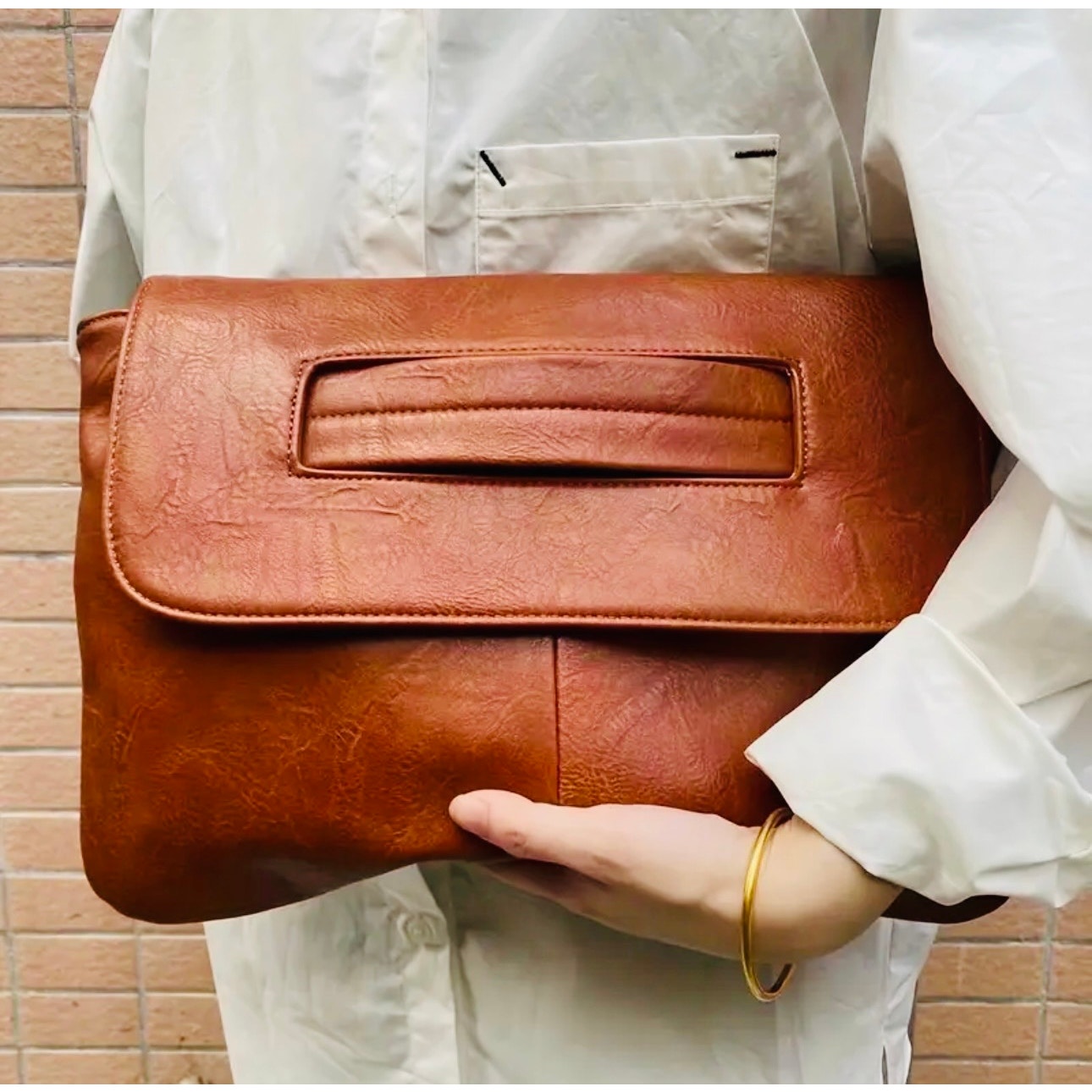 CLUTCH WRISTLET: Brown High-Quality Faux Leather Large Capacity Purse, NIP