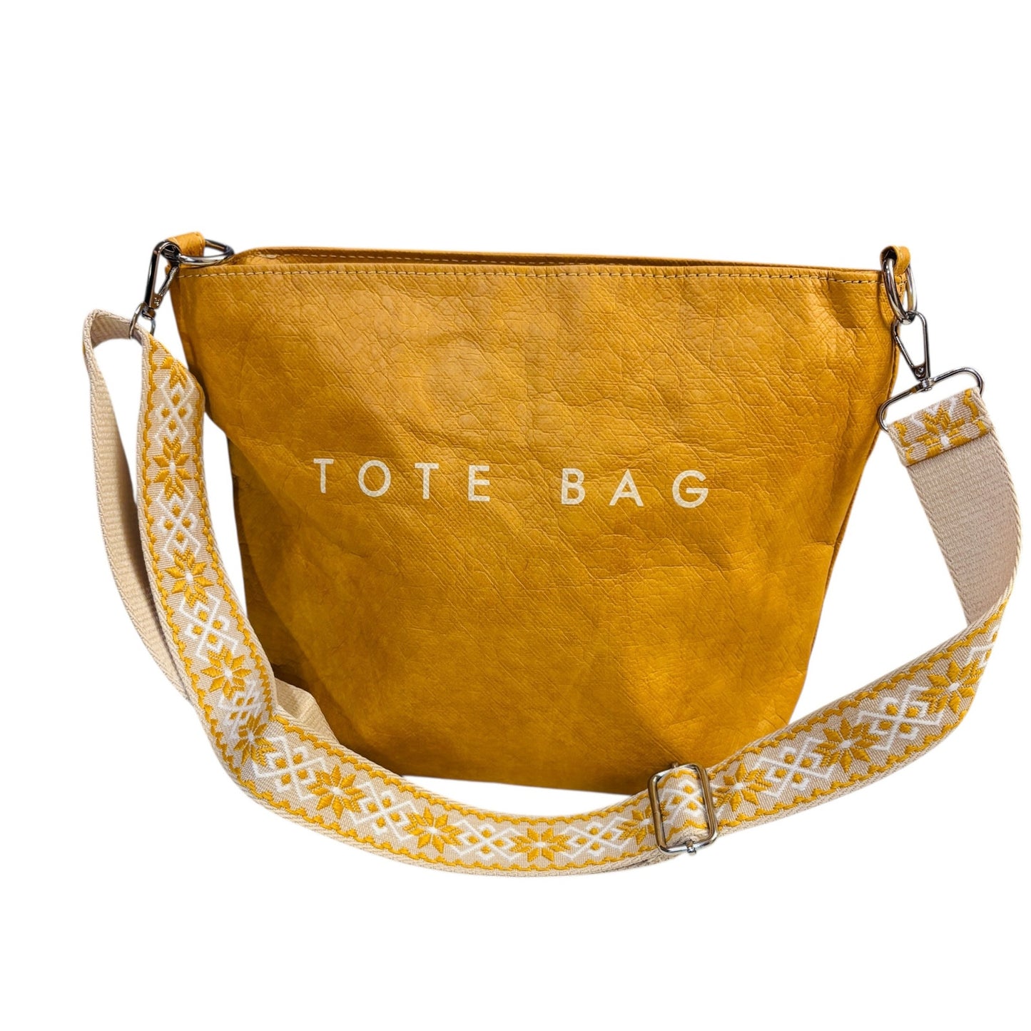 PURSE: Mustard/Yellowish-Brown & White Crossbody w/Wide Strap, Dustbag, NWOT