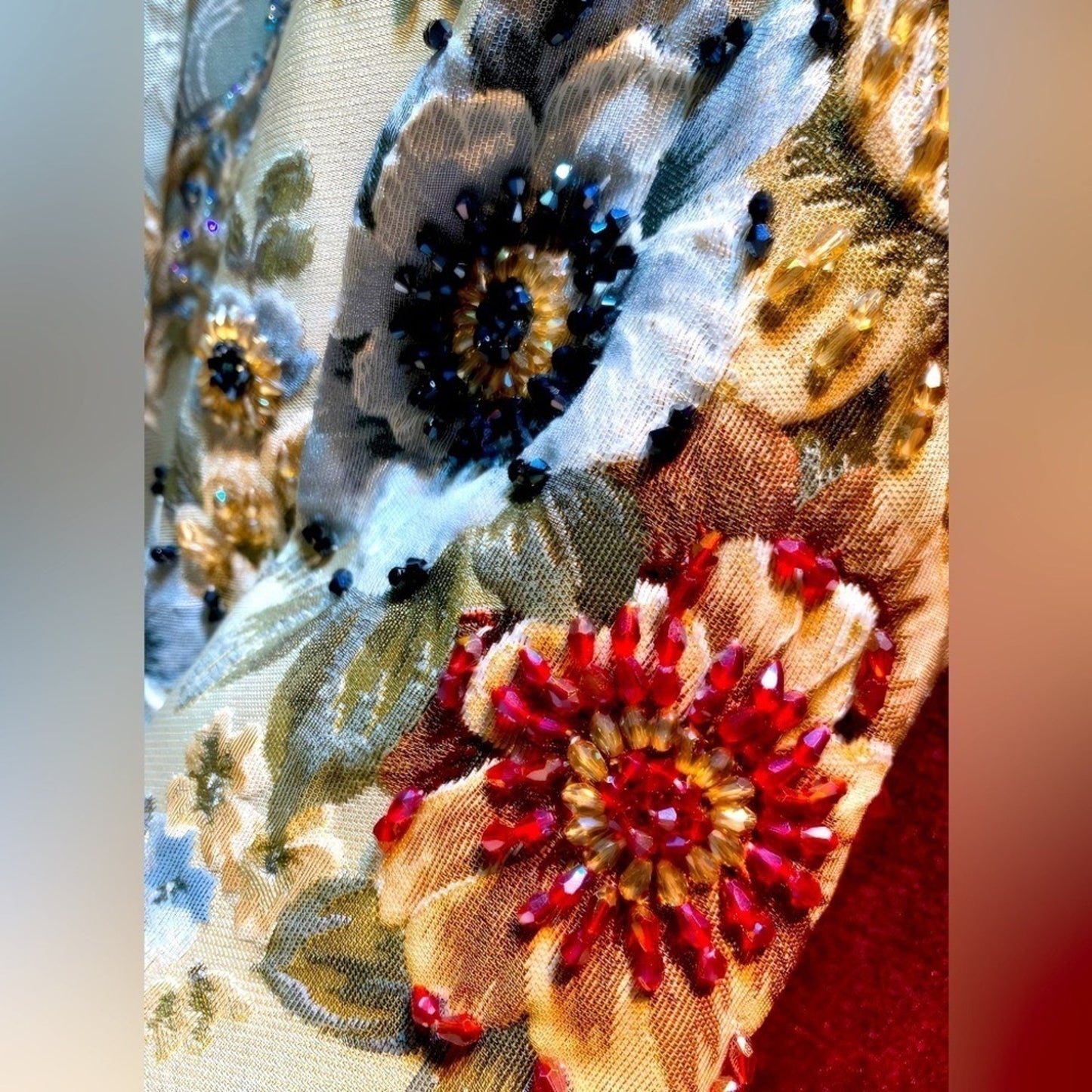 French Jacquard Coat w/3D Beaded Embellishment, Chanel Hanger & Garment Bag, EUC