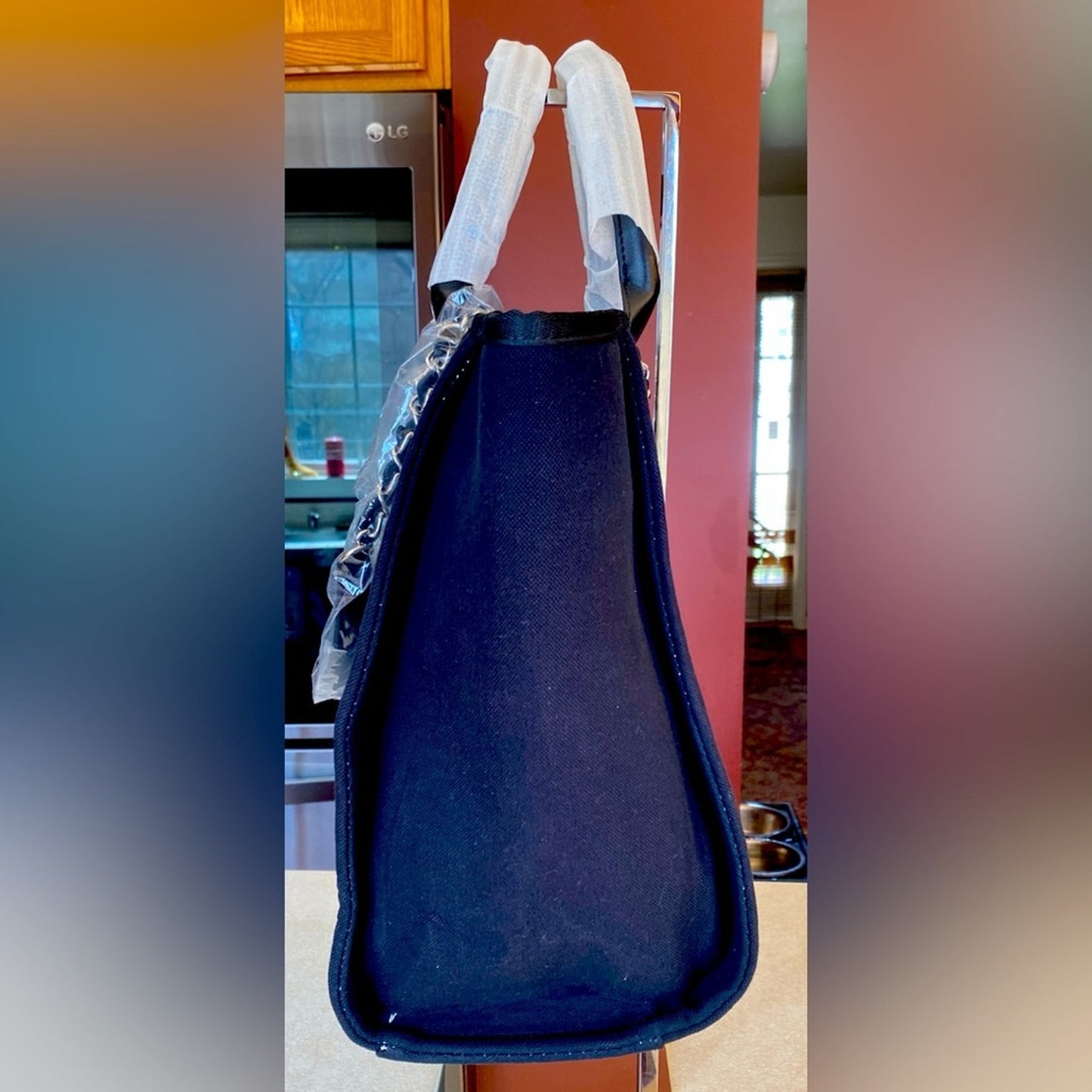 FASHION: Black Cloth Tote Shoulder Bag w/Studded Detailing & Dust Bag, NWTT