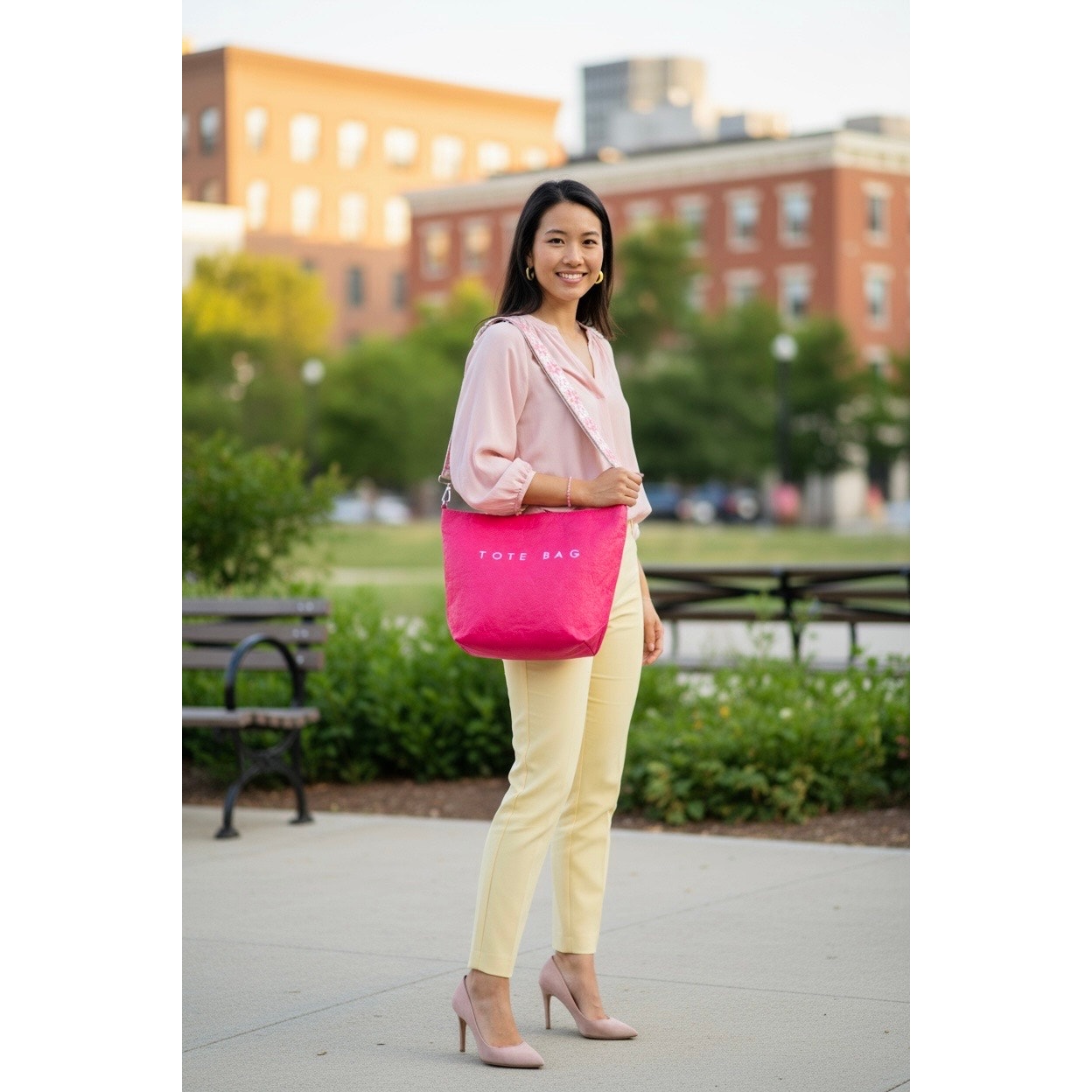 PURSE: Hot Pink & White Crossbody w/Wide Strap, Dustbag, NWOT