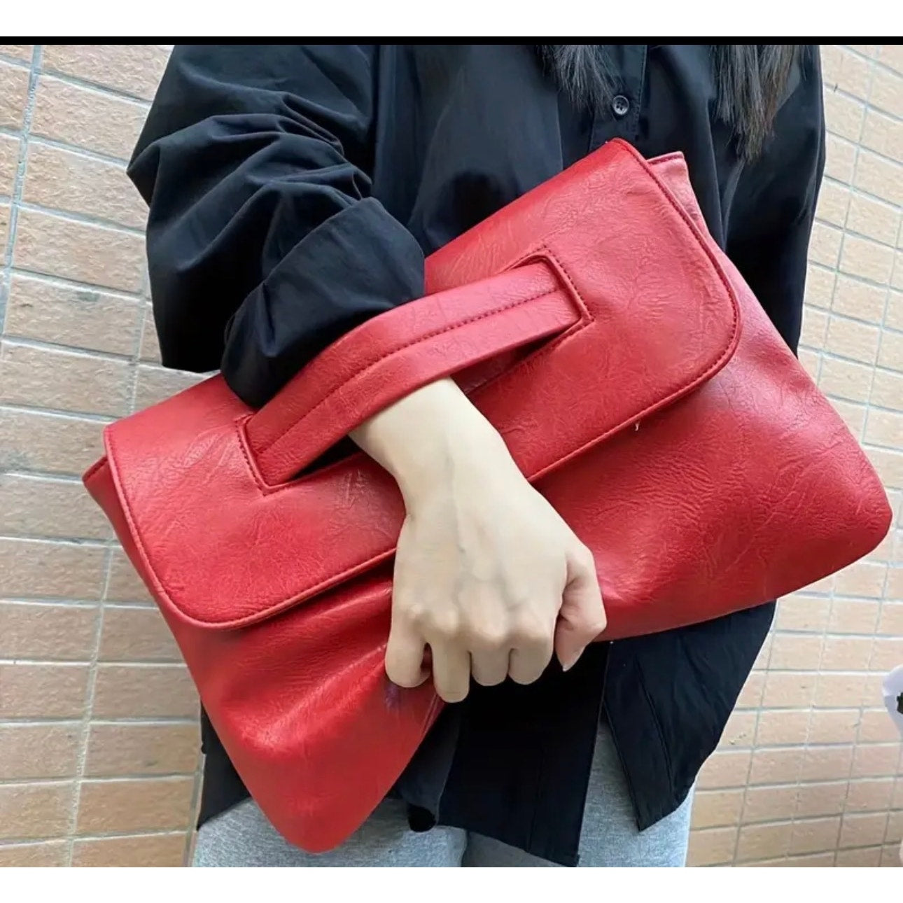 CLUTCH WRISTLET: Red High-Quality Faux Leather Large Capacity Purse, NIP