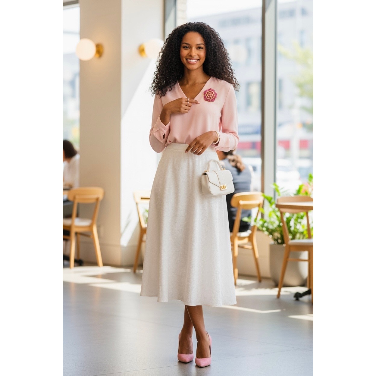 BROOCH: Vintage Style Elegant Pink & White Camellia 3D Pin w/Sparkling Gemstones