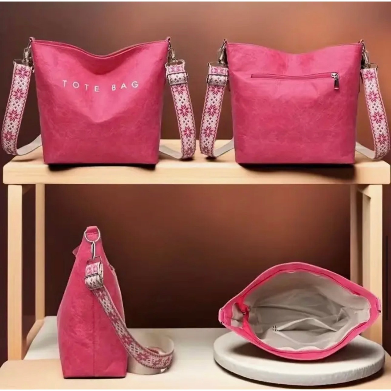 PURSE: Hot Pink & White Crossbody w/Wide Strap, Dustbag, NWOT