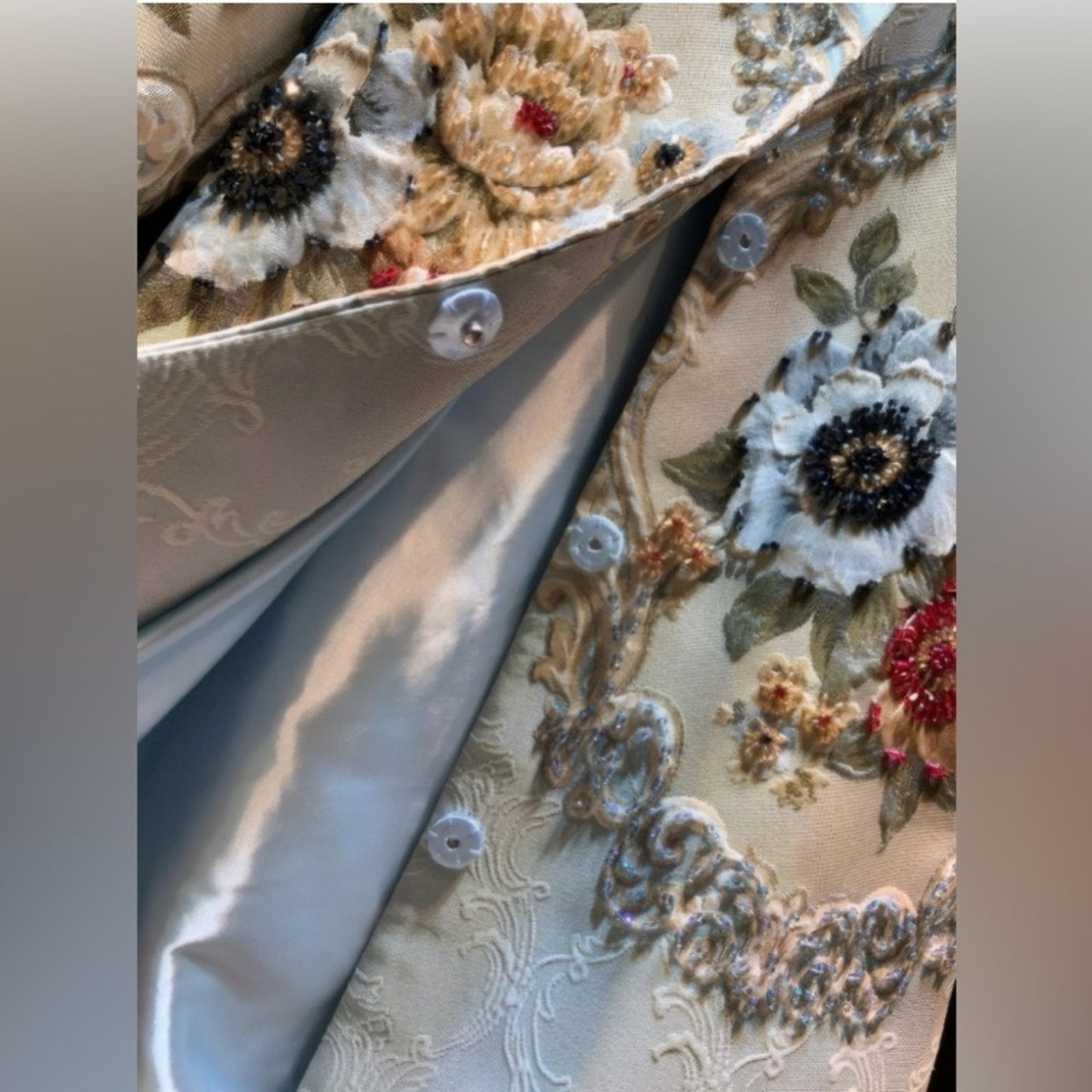 French Jacquard Coat w/3D Beaded Embellishment, Chanel Hanger & Garment Bag, EUC