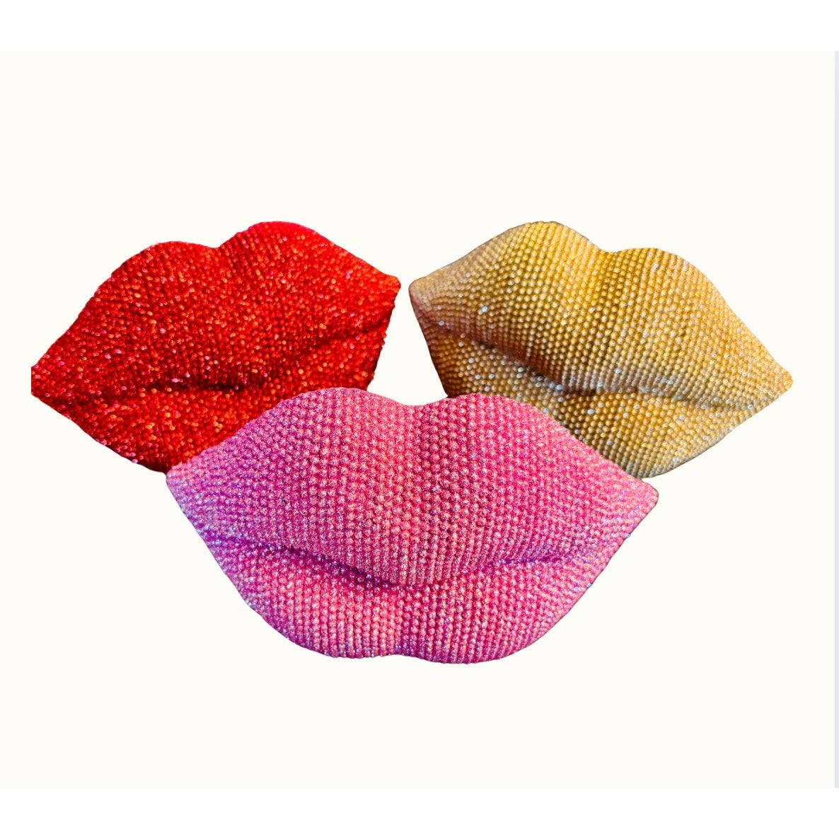 1 PC DECOR: Pink Glitter Beaded Resin Textured Lips Statue w/Sleek Finish, NIB