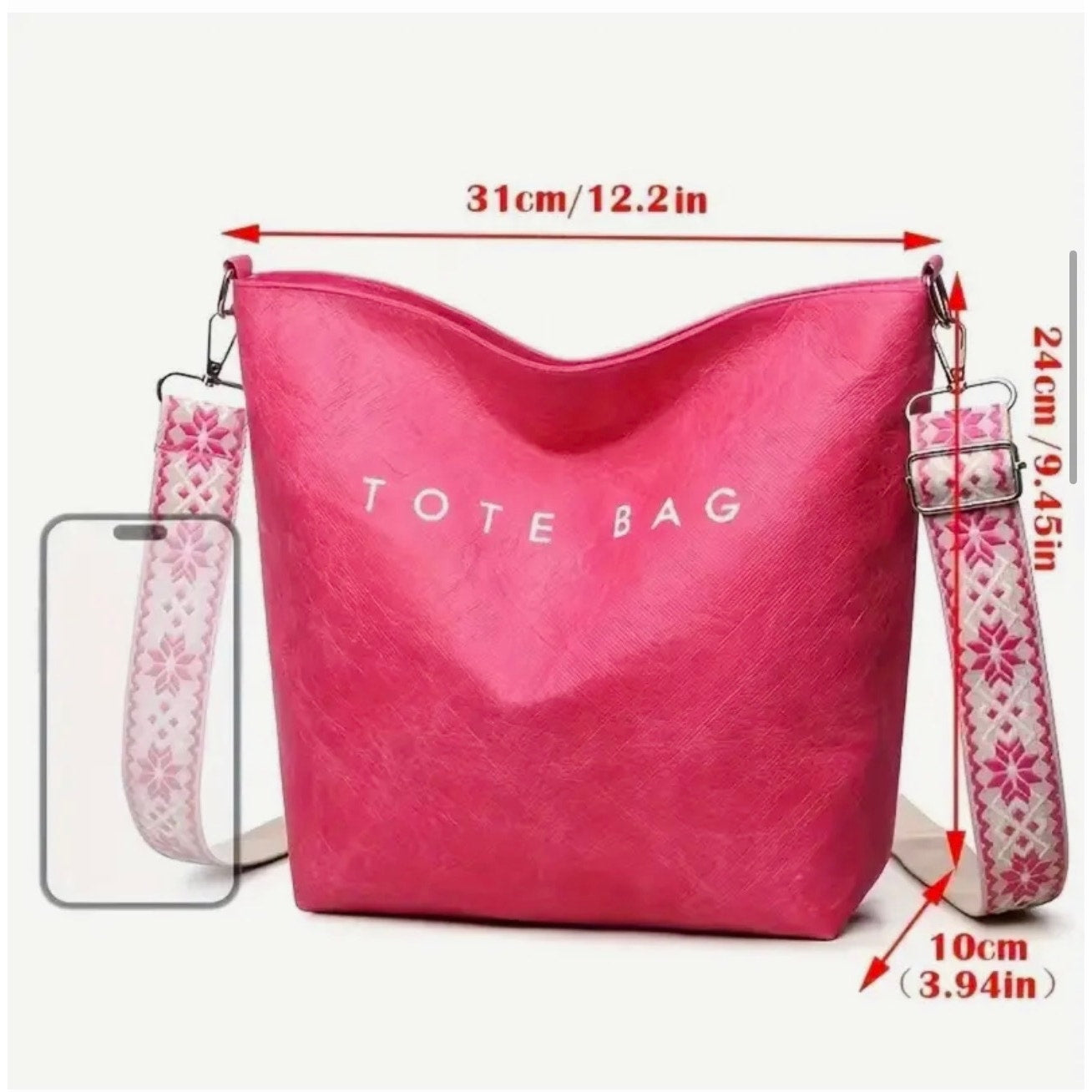 PURSE: Hot Pink & White Crossbody w/Wide Strap, Dustbag, NWOT