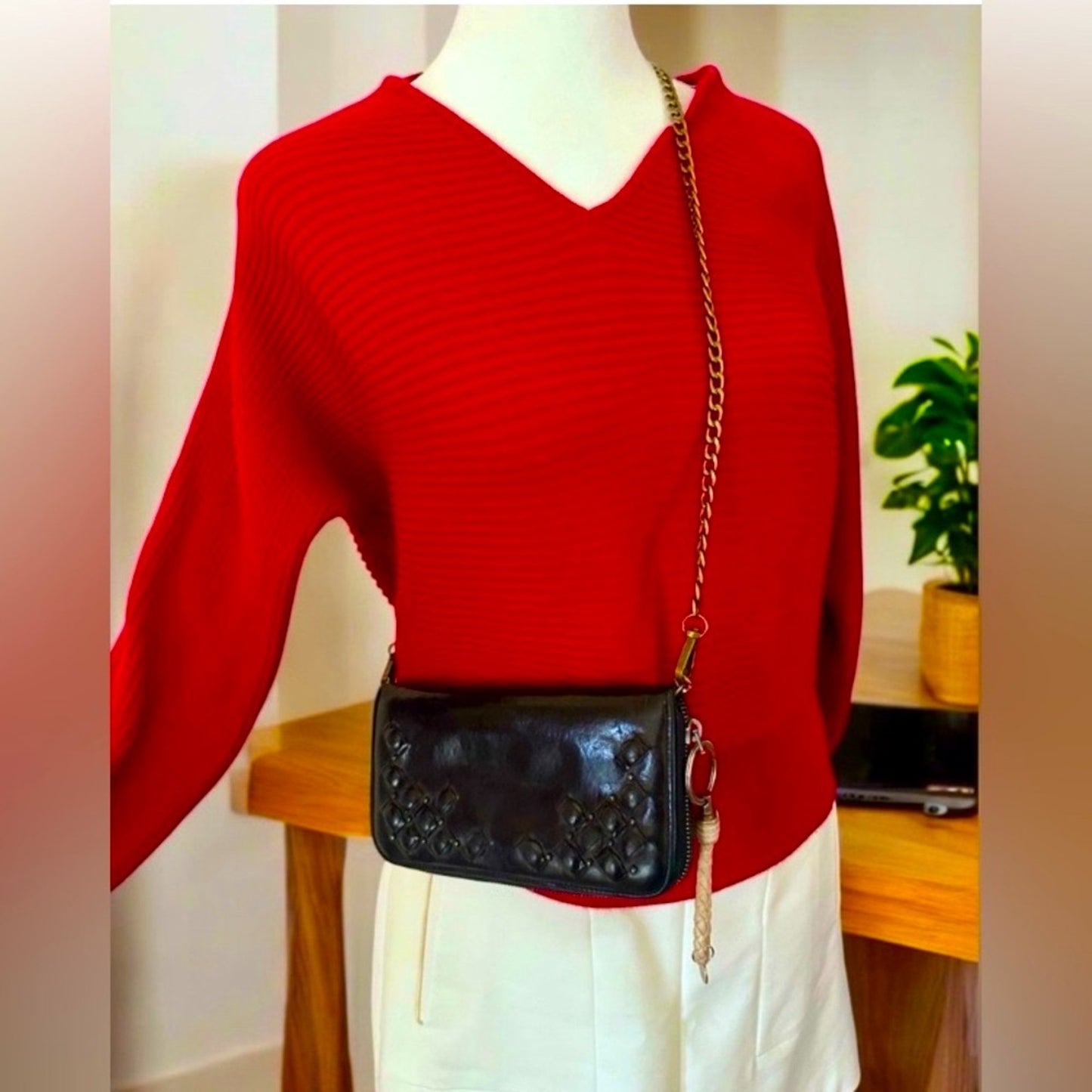 BOTTEGA Veneta Zip Around Wallet w/BOTTEGA Keychain & Unbranded Chain, COA.  EUC