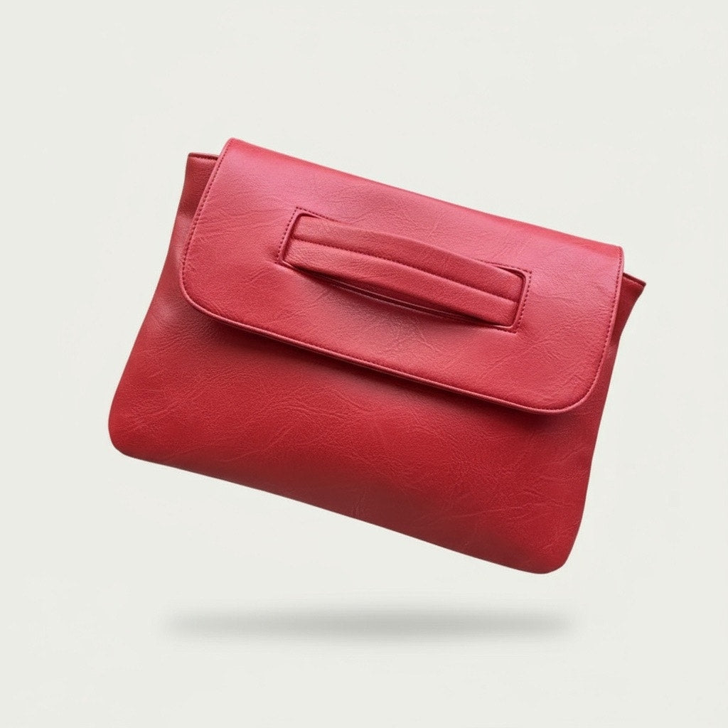 CLUTCH WRISTLET: Red High-Quality Faux Leather Large Capacity Purse, NIP