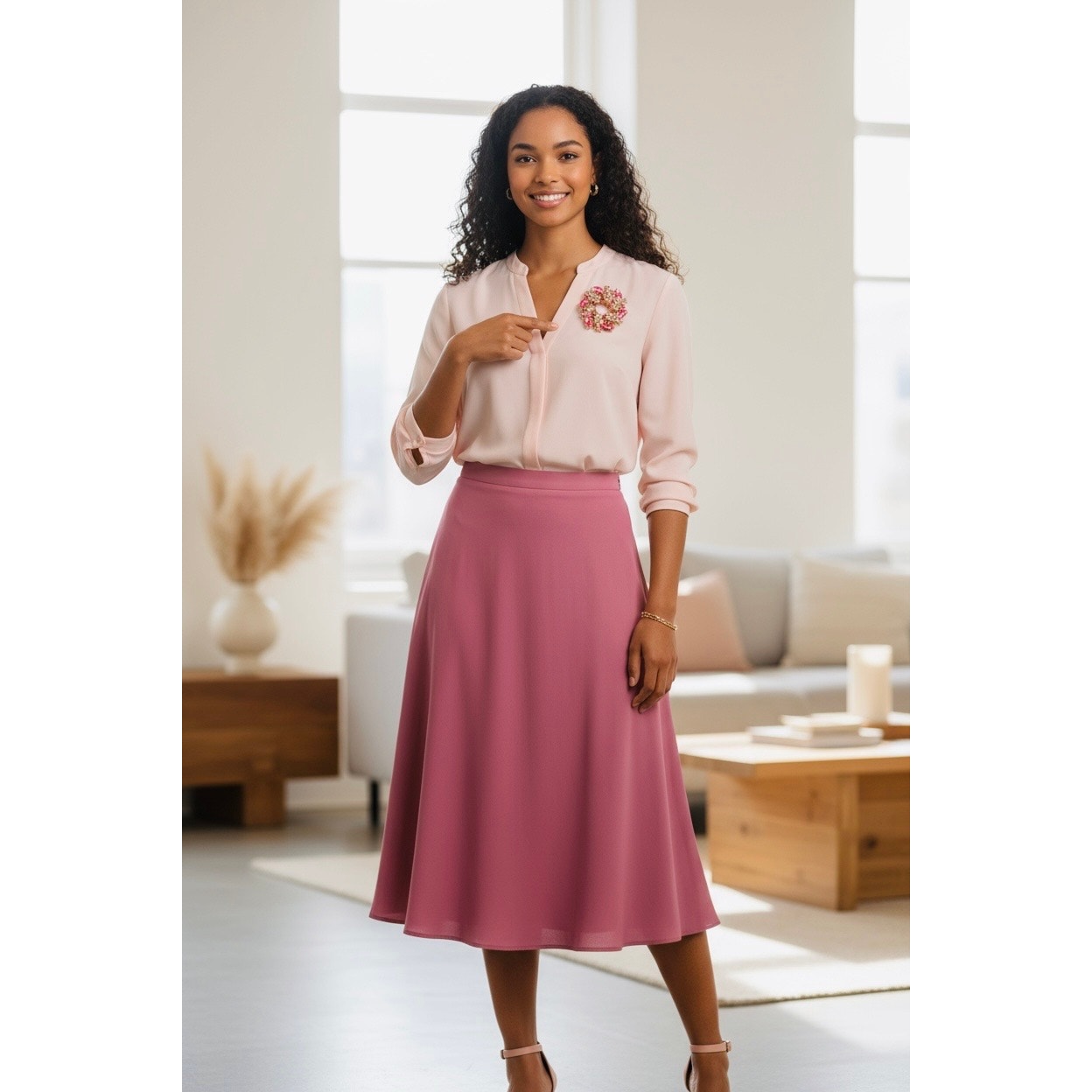 BROOCH: Vintage Style Elegant Pink Gold Tone, & White 3D Pin w/Sparkling Gemstones, NIP