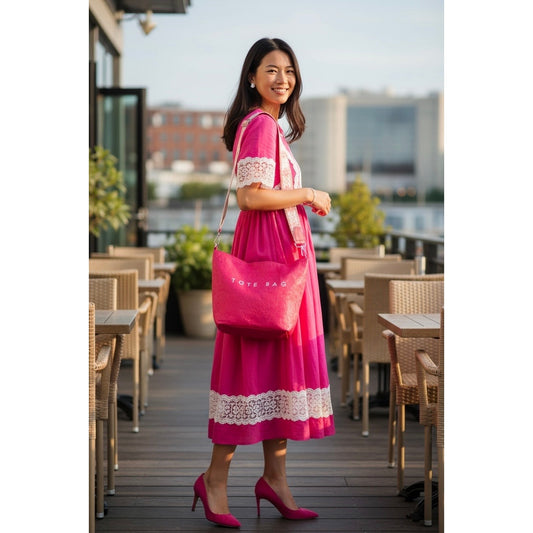 PURSE: Hot Pink & White Crossbody w/Wide Strap, Dustbag, NWOT